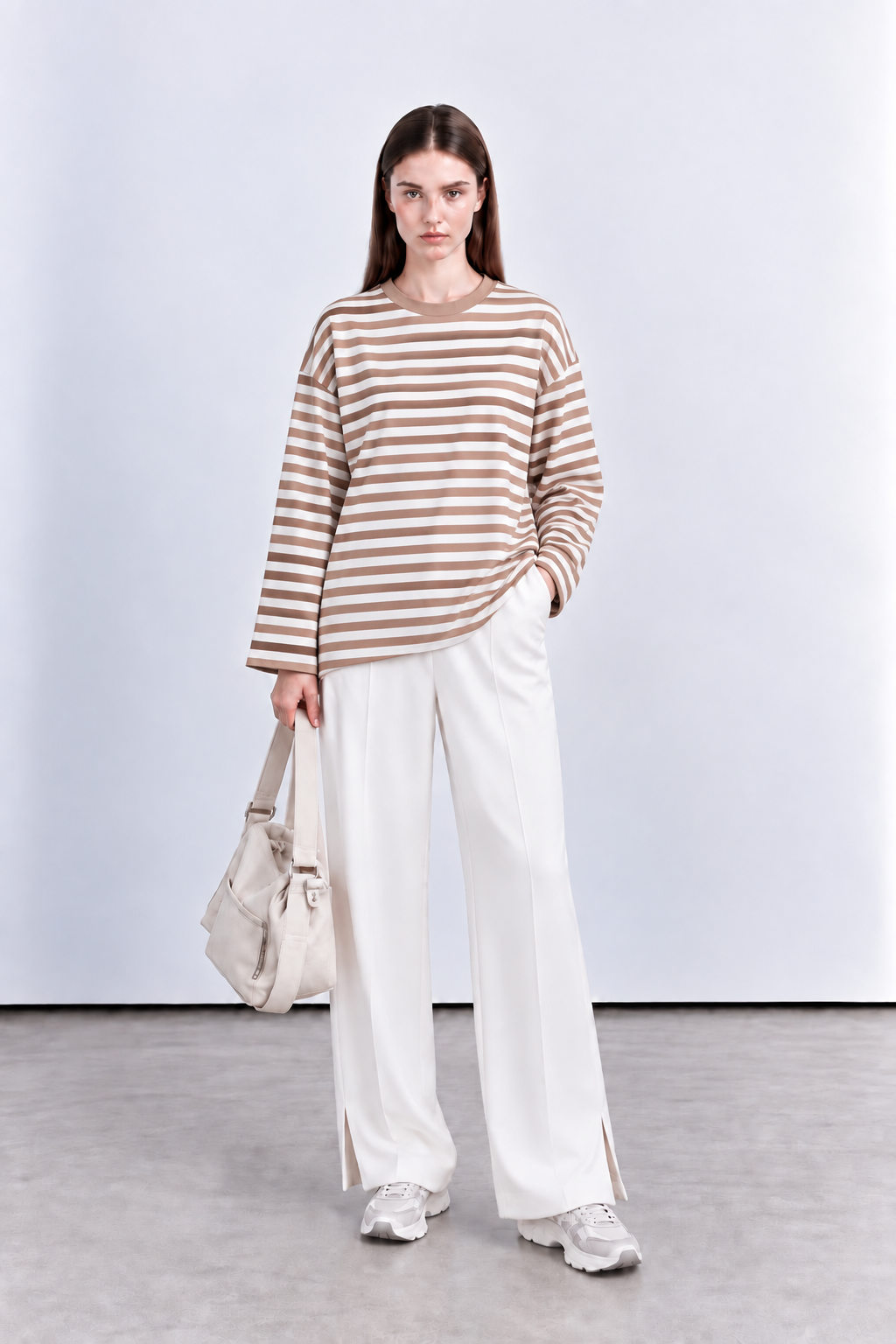 çizgili oversize sweatshirt tunik