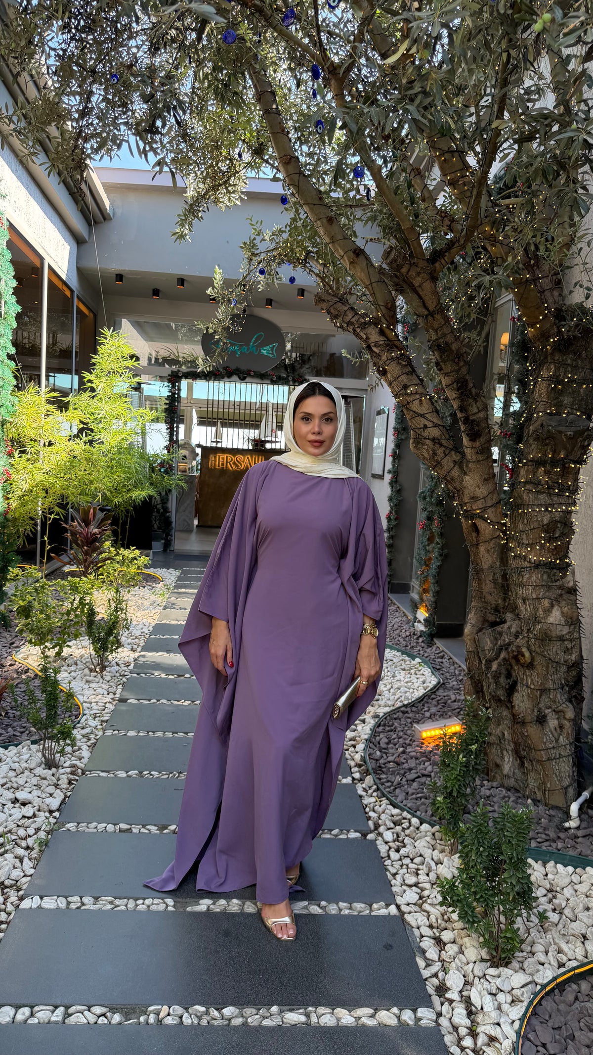 medine ipeği mor tesettür elbise