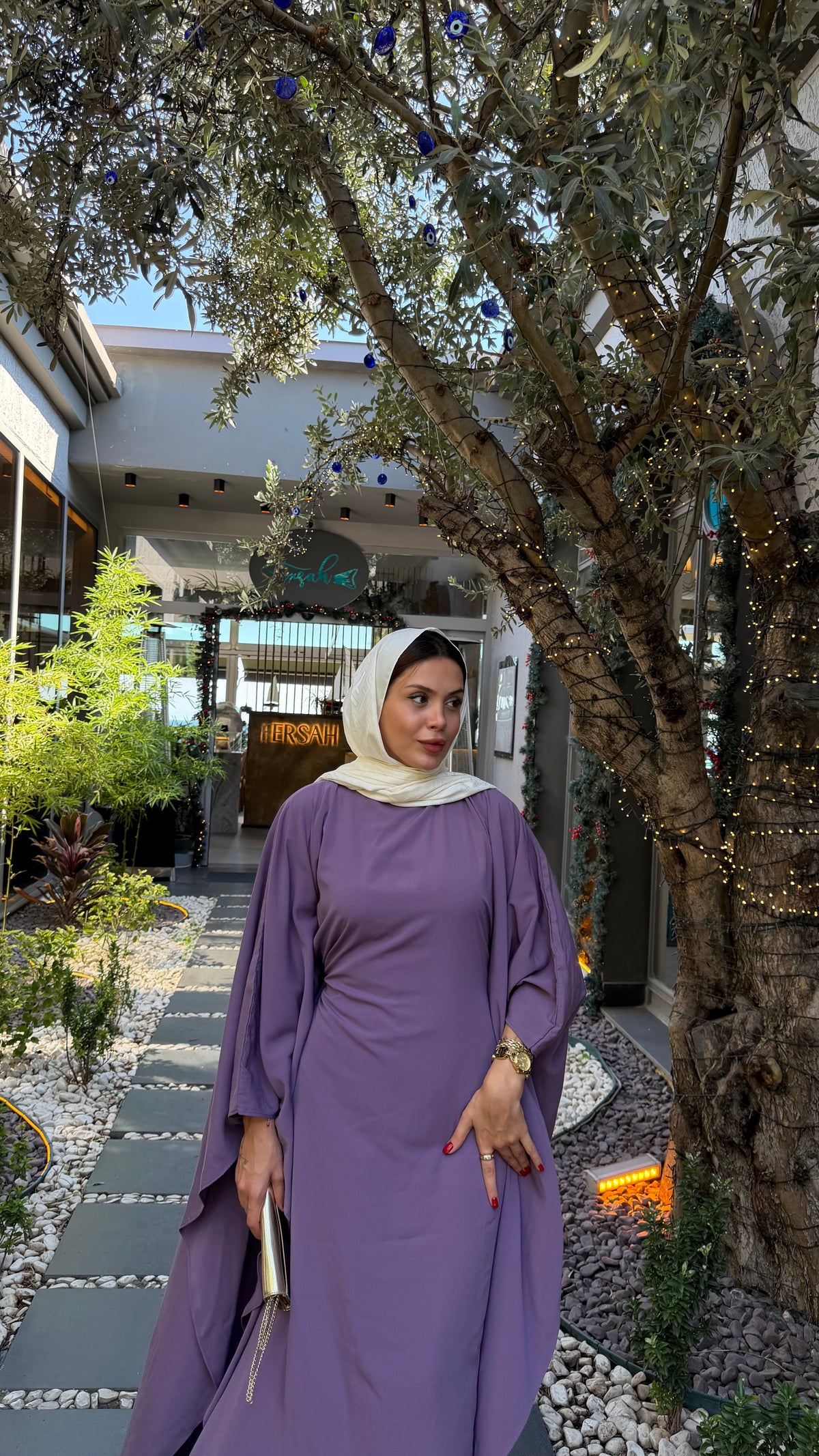 medine ipeği mor tesettür elbise