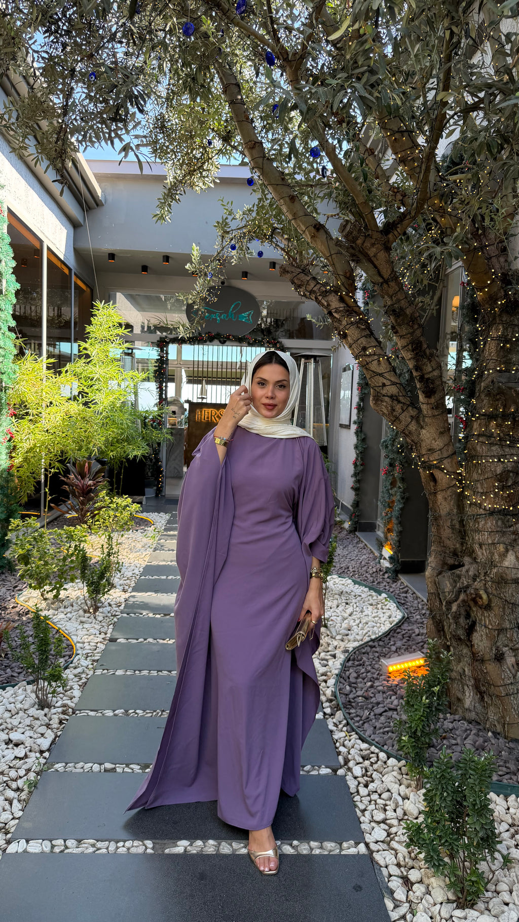 medine ipeği mor tesettür elbise